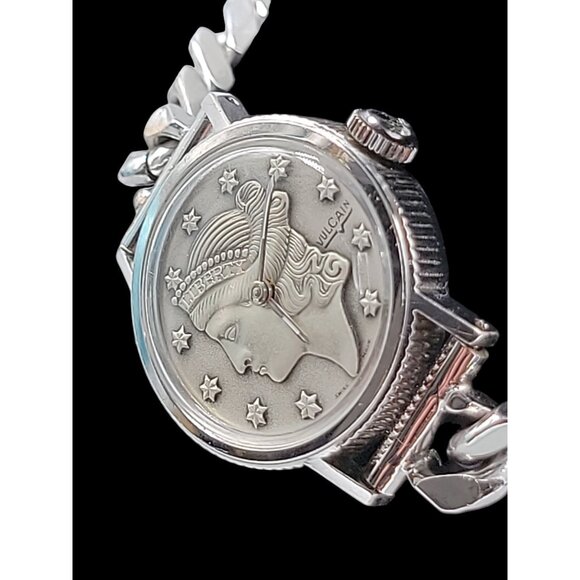 Vtg Vulcain Liberty Head Coin Watch 17 Jewels Swiss FEF 6670 Cal 24mm Kalbe Band - Picture 9 of 16